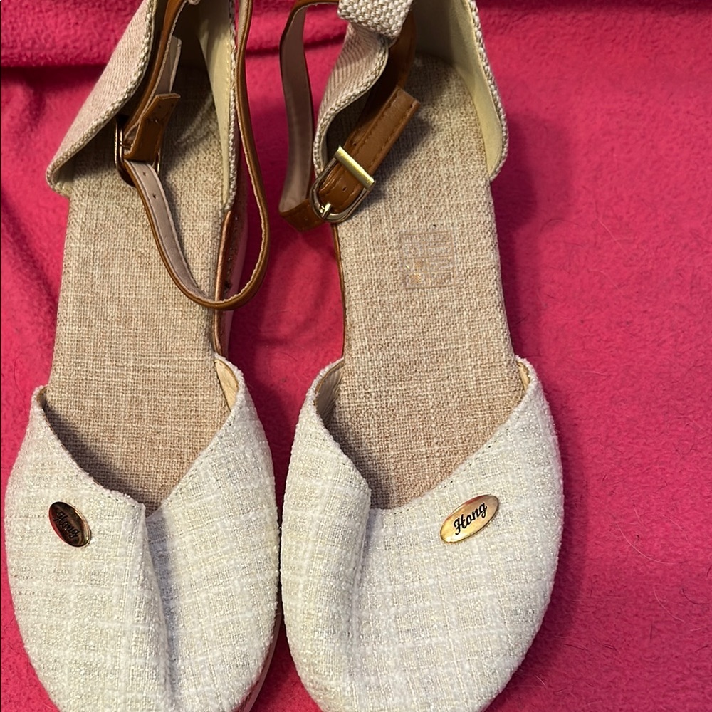 SHEIN Cream Espadrille Ankle Strap Flats